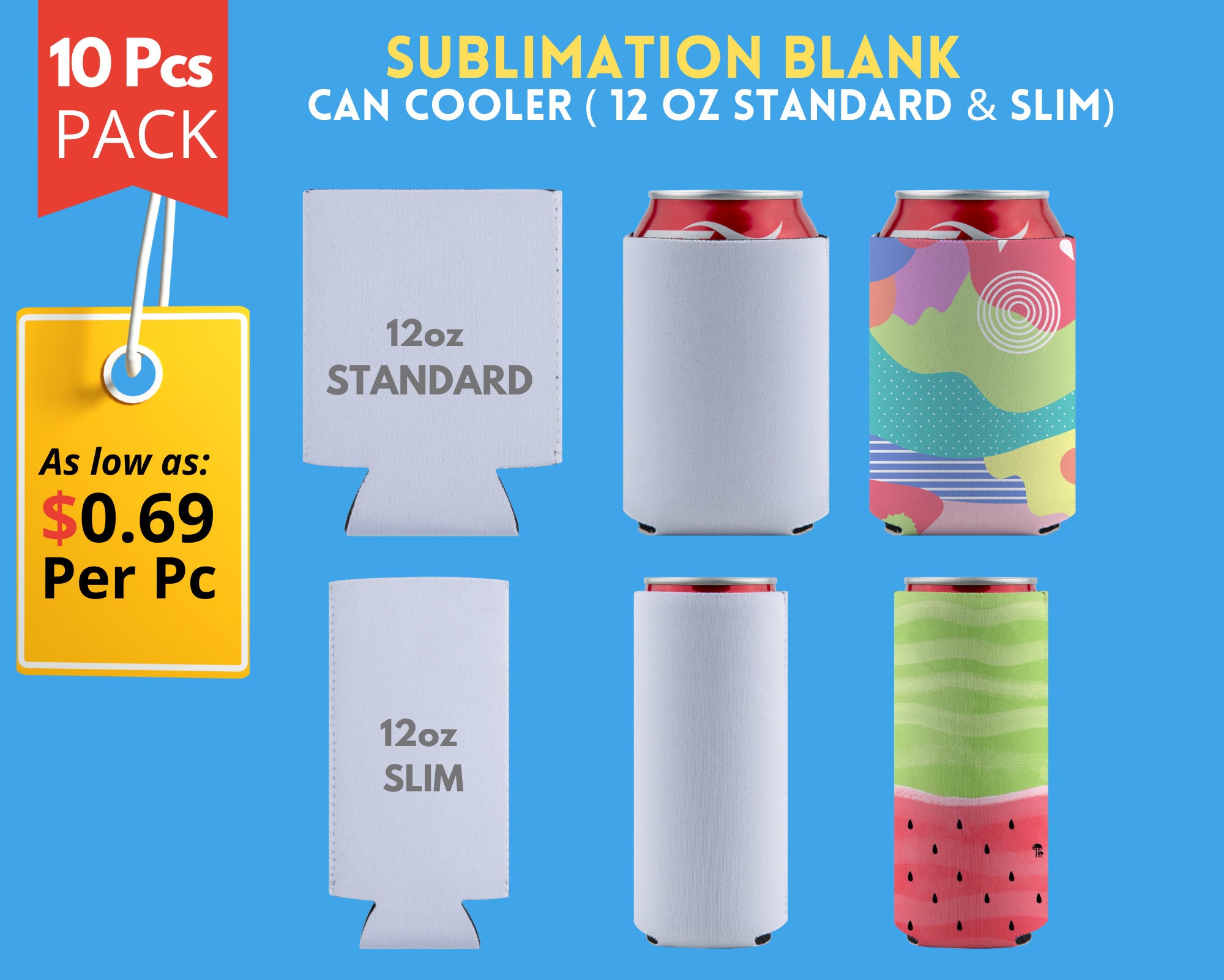 12 Pack Sublimation Skinny Can Cooler 12 Oz White Sublimation Can Holder  Blanks
