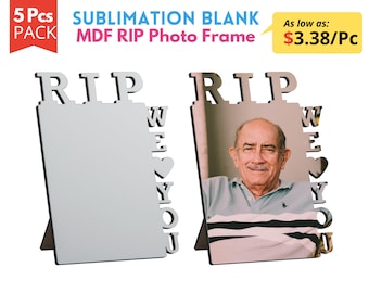 5 Pack Sublimation Blank MDF RIP photo frame | Rest In Peace MDF hard board memorial photo frame | Sublimation mdf photo panel with stand