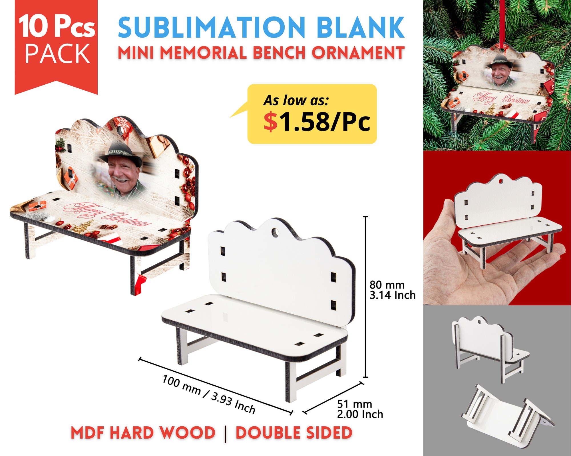 10x Memorial Bench Christmas Ornaments Blanks Double Sided Etsy