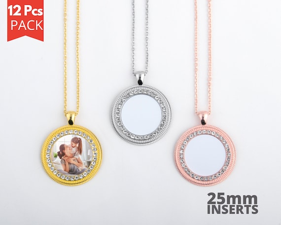 12x Round Pendant Necklace Sublimation Blanks Hip-hop Jewelry 25mm