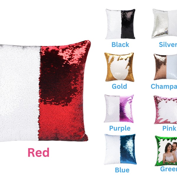 Ébauches de taies d'oreiller à paillettes de sublimation de 16 pouces | Taie d'oreiller à sequins avec photo personnalisée | Housse de coussin sans insert