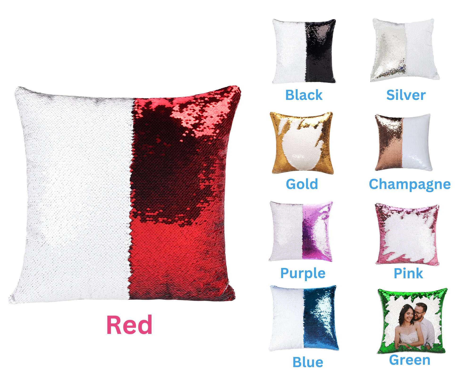 Customized BLUE B Sequin Magic Swipe PILLOW+COVER Sublimation