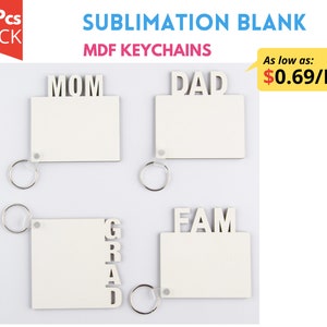 12 Sublimation Wooden Hard Board Key Rings Double Printable Blank MDF Key  Chains 
