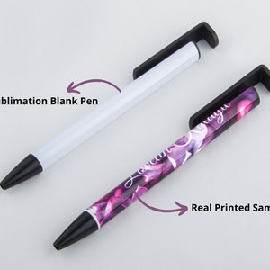 May include: A white sublimation blank pen and a purple and black printed pen with a floral design and the text "Love you always".