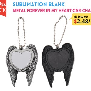 10x Pack Metal Car Charm Sublimation Blanks| Sublimation Angel Wings Memorial Car Charm | Forever in Heart Car Hanger | Car Mirror Charms