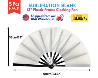5 Pack 13&quot; Large Clacking Fan Sublimation blank with Plastic Frame. Now available in 7 colors | Big Sound Clacking Fan blanks