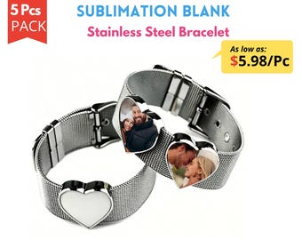 5pcs Pack Sublimation Blank Bracelet with Heart Charm | DIY Printing Stainless Steel Bracelet | Gift for Her