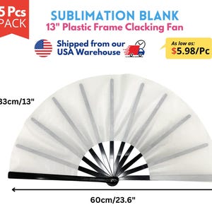 5 Pack 13" Large Clacking Fan Sublimation blank with Plastic Frame. Now available in 7 colors | Big Sound Clacking Fan blanks
