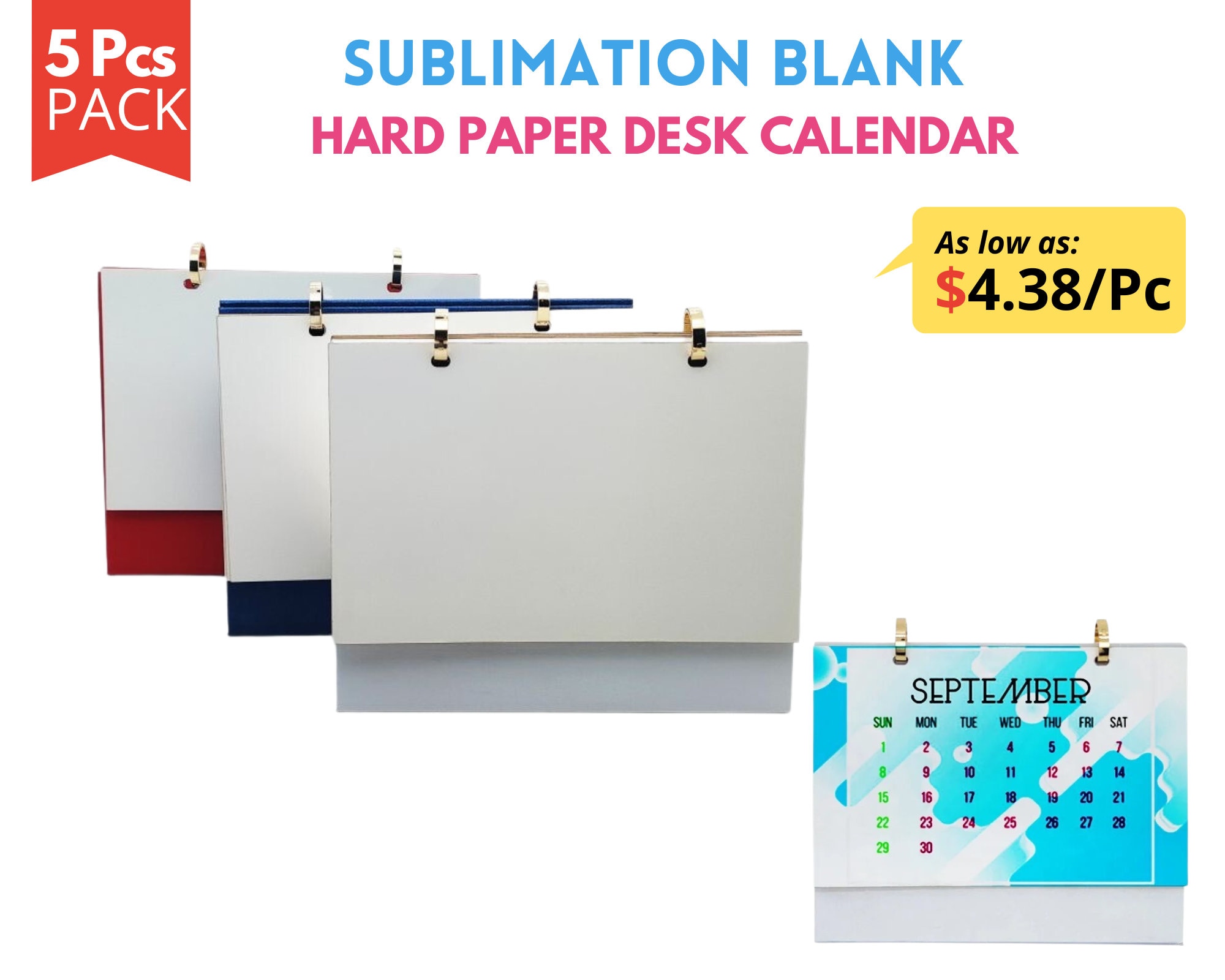 5x Pack Sublimation Desk Calendar Blanks 14 Pages Custom Table Calendar DIY  Monthly Calendar for Printing 3 Colors, Blue Red White - Etsy
