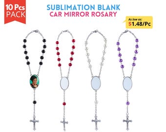 10x Sublimation Car Mirror Rosary | Sublimation Car Rosary | Memorial Car rosary | Sublimation Blank Car Rosary | Comes in 4 colors.