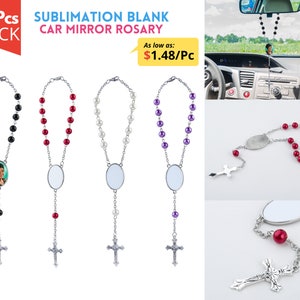 CHGCRAFT 6Pcs Rosary Sublimation Bracelets Heat Transfer Blank Bracelet  Sublimation Bracelets Rosary with Glass Pearl Beaded Cross Charm Bracelets  for