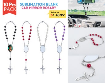 10x Sublimation Car Mirror Rosary | Sublimation Car Rosary | Memorial Car rosary | Sublimation Blank Car Rosary | Comes in 4 colors.