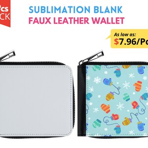 Lot de 5 portefeuilles à sublimation avec fermeture à glissière | Portefeuille blanc sublimé avec fermeture à glissière | Portefeuille en argent liquide pliable | Portefeuille sublimé en cuir PU