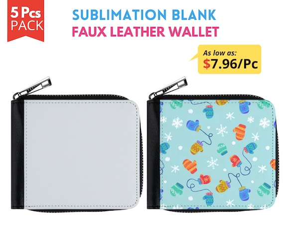 5x Pack Sublimation Wallet With Zipper Sublimation Blank Wallet With Zipper  Money Cash Wallet Foldable Sublimation PU Leather Wallet 