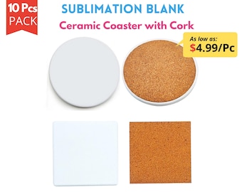 10pcs Sublimation Blank Ceramic Coaster with Cork, Circle and Square are Available