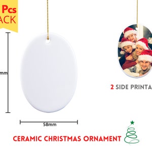 Christmas Ornaments Sublimation Blanks | 10 Pack | Porcelain Christmas Ornament Oval Shape | 2 Sides Printable | Oval Christmas Ornaments