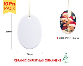 Christmas Ornaments Sublimation Blanks | 10 Pack | Porcelain Christmas Ornament Oval Shape | 2 Sides Printable | Oval Christmas Ornaments