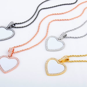 Collier pendentif coeur Sublime Blanks | Pendentif coeur avec strass | Inserts secondaires en forme de coeur de 30 mm | Bijoux de sublimation vierges #102016