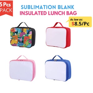 5 x Pack Sublimation Lunch Bag Blank | Insulated Lunch Bag for Sublimation | Kids Adults Lunch Bag with 4 colors | Back to School Gifts