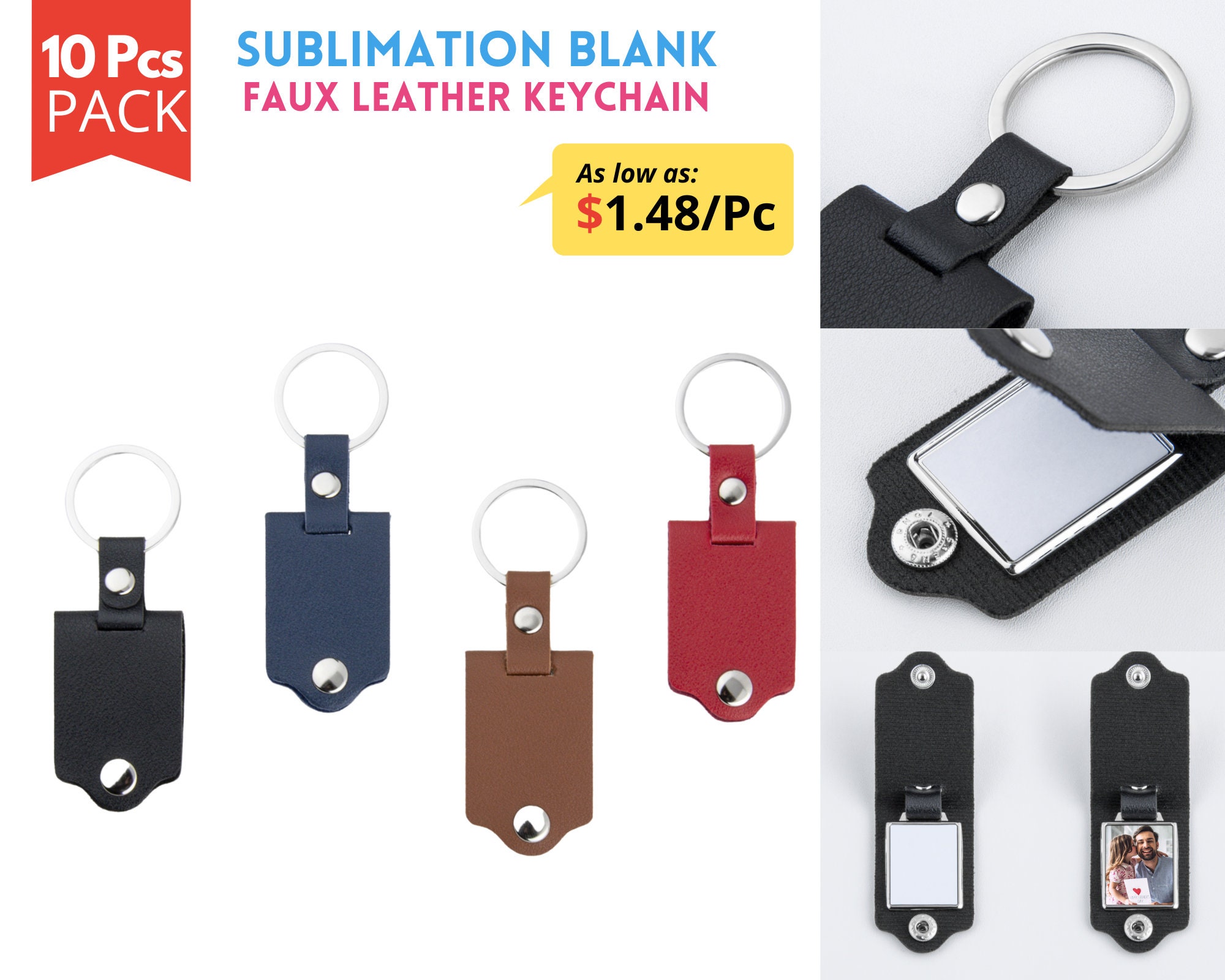 Sublimation Blank Leather Keychain (10 Pack)