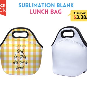5x Pack Sublimation Lunch bag, Sublimation Lunch Tote bag, 2 Side Printable With Black bottom | Neoprene lunch bag sublimation blanks
