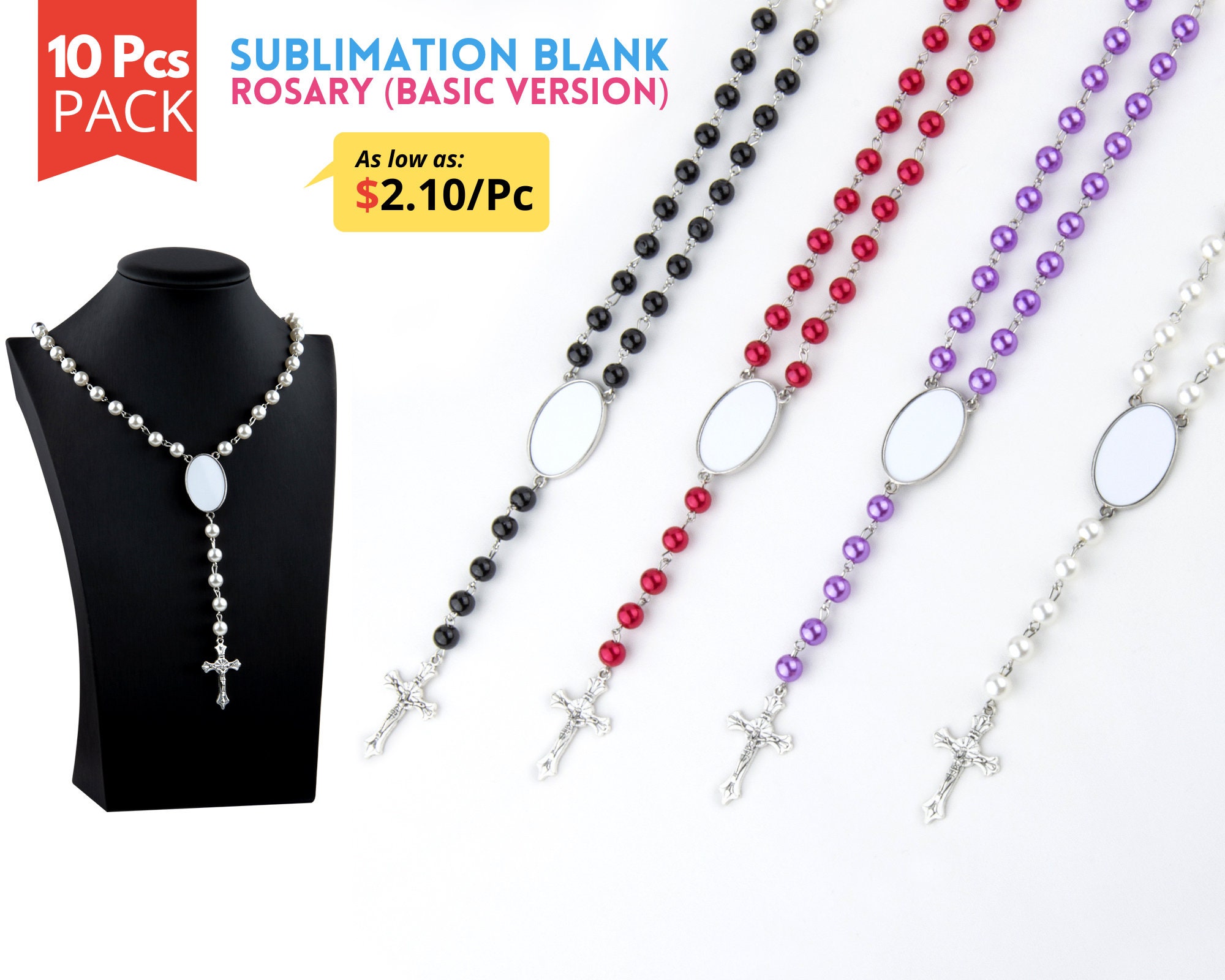 ZUYYON 6 Pcs Sublimation Blank Rosaries Sublimation Prayer Beads Necklace  Heat Transfer Blank Rosary Printable Necklace for Baptism Catholic Gifts  DIY