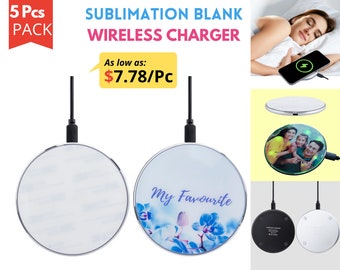 5x pack Sublimation Blank Wireless Phone Charger | Wireless Charger with Printable Tempered Glass | Custom Phone Charger