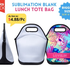5x Large Sublimation Lunch bag, Sublimation Lunch Tote bag, 2 Side Printable With Black bottom & Edge | Neoprene lunch bag sublimation blank