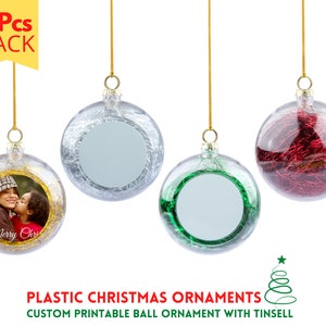 Christmas Ornaments Bauble with Tinsel | 6 Pack | Christmas Tree Ornaments Blanks | Sublimation Christmas Ornaments for Christmas decoration