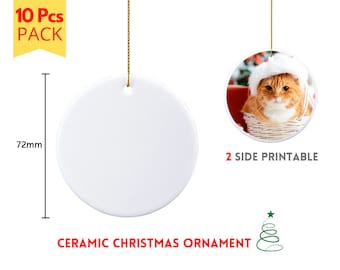 10 Pack Custom Family Picture Ornament | 3 inch Porcelain Christmas Ornament Round Shape | 2 Sides Printable | Round Christmas Ornaments