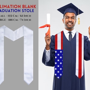 Stola di laurea in bianco per stampa a sublimazione, stole in bianco per stampa a sublimazione, stole di laurea in bianco satinato / disponibili in 3 taglie per adulti/giovani/bambini