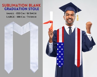 Graduation Stole Sublimation Blanks , Sublimation Stole Blanks , Satin White Graduation Stoles | Available in 3 sizes for Adult/Youth/Kids