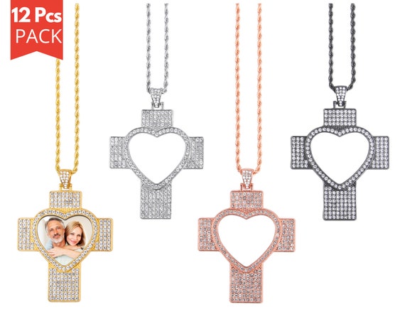 12x Sublimation Cross Heart Necklace | Cross Pendant Necklace With 