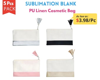 5Pcs Sublimation Blank Makeup Cosmetic Bag | 5 Colors are Available | Pink, Black, Gold, Silver, Blue, Gift for Her, Gift for Traveling