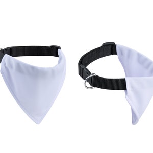 Puede incluir: Bandana blanca para perro con collar negro ajustable. La bandana est&aacute; hecha de una tela suave y ligera y tiene forma triangular.