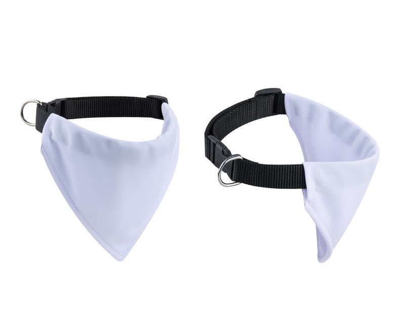 Puede incluir: Bandana blanca para perro con collar negro ajustable. La bandana est&aacute; hecha de una tela suave y ligera y tiene forma triangular.