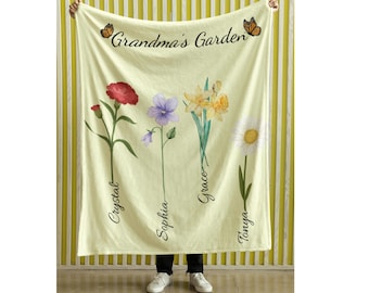 Personalized Birth Flower Blanket: Custom Fleece Throw Blanket for Grandma or Mama