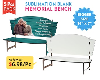 5x Big size Memorial Bench Sublimation Blanks | Bigger Size 14" x 7" MDF Hard Board Memorial bench | Sublimate blanks miniature Memory Bench