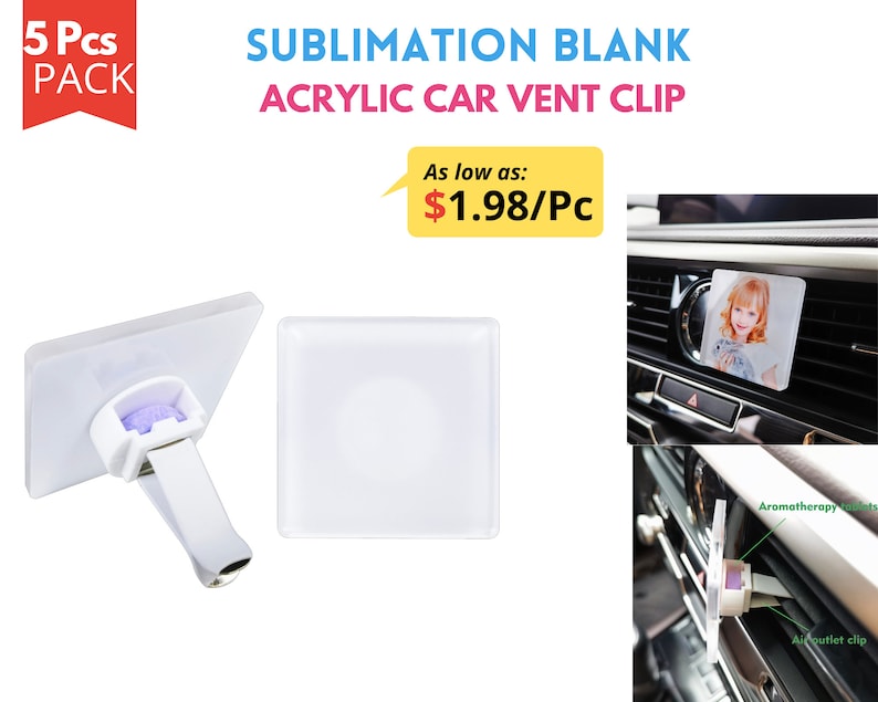 Sublimation Blank Acrylic Car Vent Clip: Custom Car Diffuser (5x Pack ...