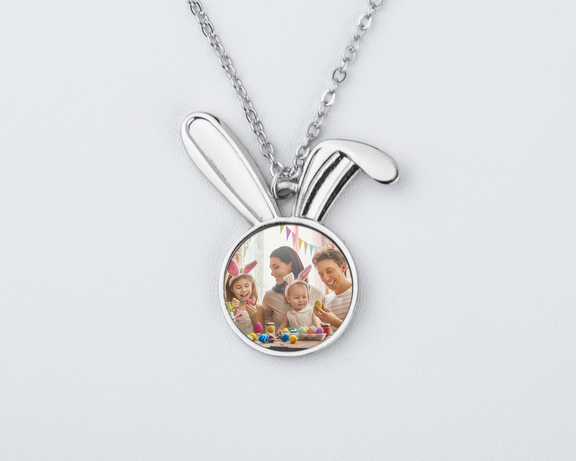 Personalized Easter Bunny Pendant Necklace with Photo, Rabbit Pendant Necklace, Easter Gift