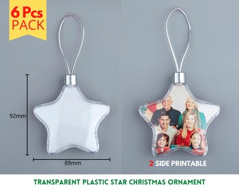 Christmas Ornament Sublimation Blanks | 6 Pcs Pack | Clear Star Christmas Ornament Blanks | 2 Sides Printable Sublimate ornaments