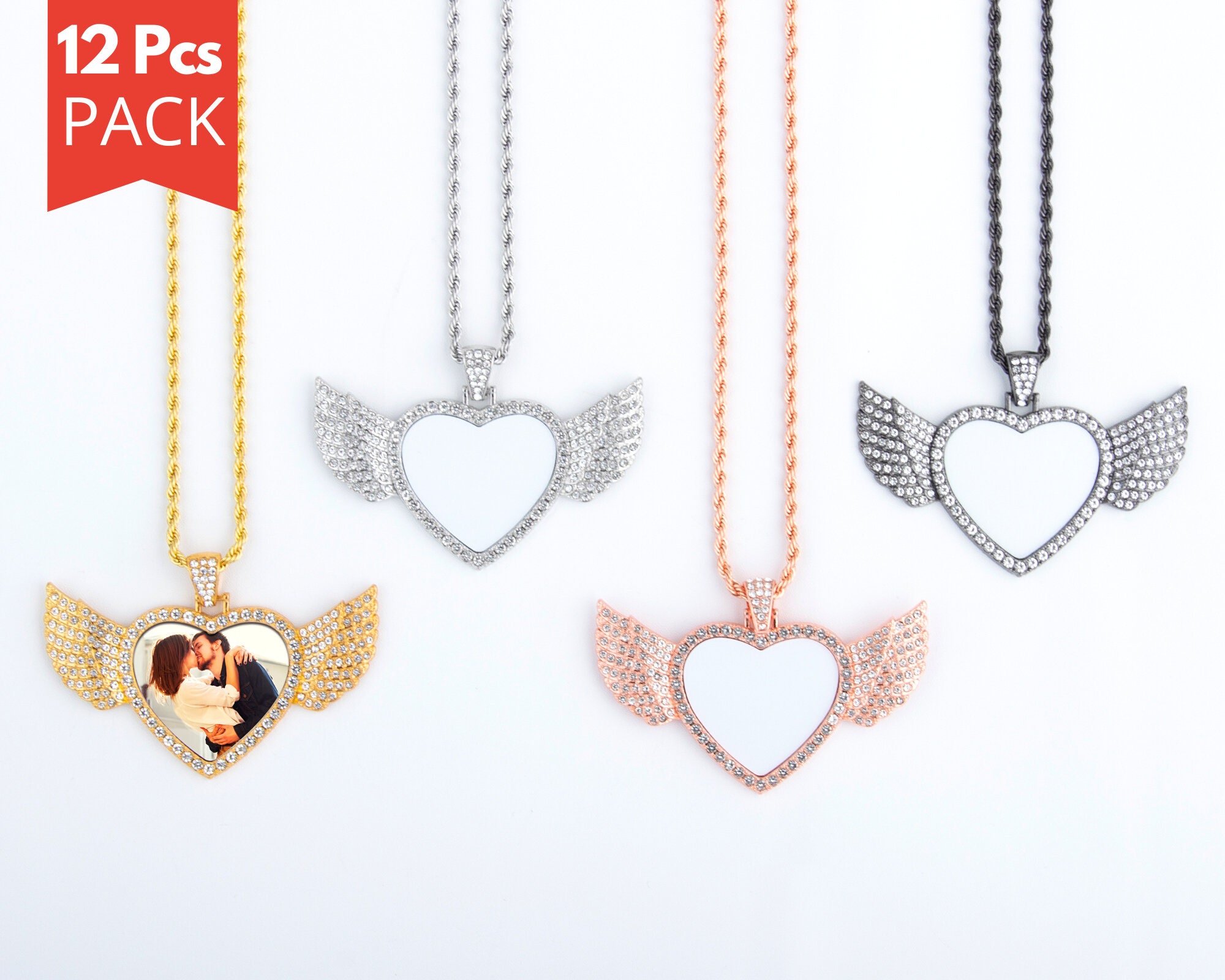 Sublimation Heart Shaped Angel Wing necklace – Natural Roots