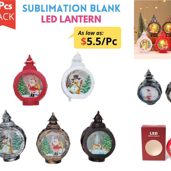 5x Pack Sublimation Blank LED Lantern for Christmas Halloween | Custom Decoration Lanterns with Battery | Double-sided Garden Desk Lamps