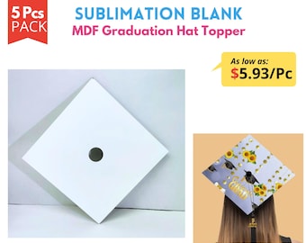 5 Pack Sublimation MDF Graduation Hat Topper Blank | Custom Cap Topper for Graduation | Personalized Wood Grad Hat Topper