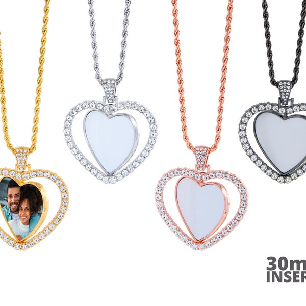 Rotating Heart Pendant Necklaces Sublimation Blank | Two Side printable | 30mm Heart Shape Sub Inserts | Sublimation Jewelry Blank #102020