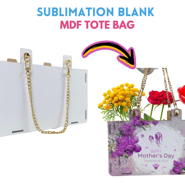 Sublimation MDF Tote Bag | Blank Wooden Handbag with Chains | Custom Tote Bag for Mother's Day Birthday