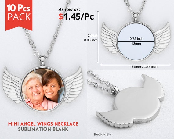 10x Mini Angel Wings Necklace Sublimation Blanks, Tiny Angel Wings Pendant Necklace, Micro Angel Wings Sublimation Necklace #102037KS