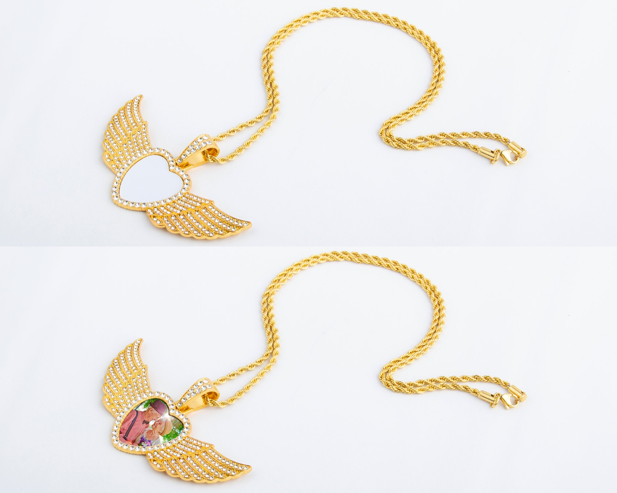 Sublimation Heart Shaped Angel Wing necklace – Natural Roots