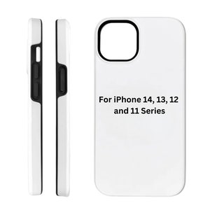 Może przedstawiać: Białe etui na iPhone'a z czarną ramką. Etui jest przeznaczone do serii iPhone'&oacute;w 14, 13, 12 i 11.