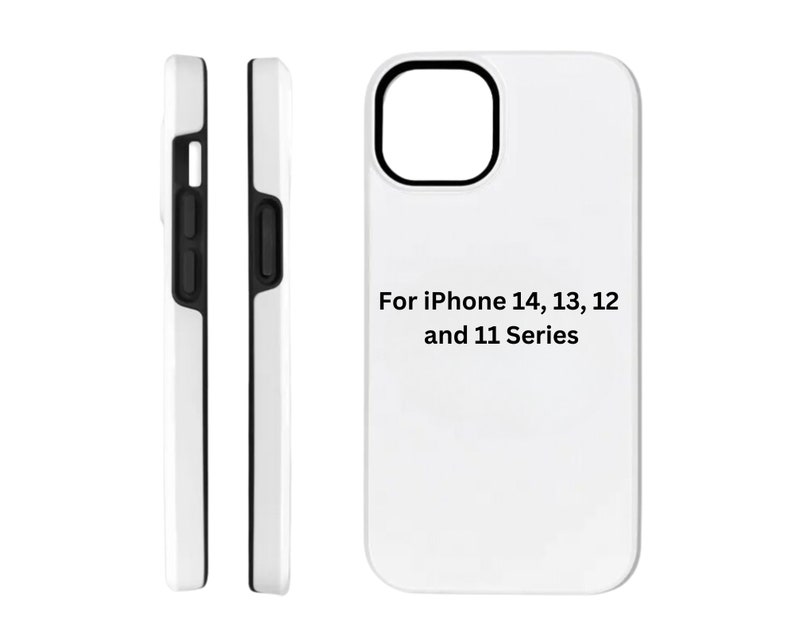 Może przedstawiać: Białe etui na iPhone'a z czarną ramką. Etui jest przeznaczone do serii iPhone'&oacute;w 14, 13, 12 i 11.